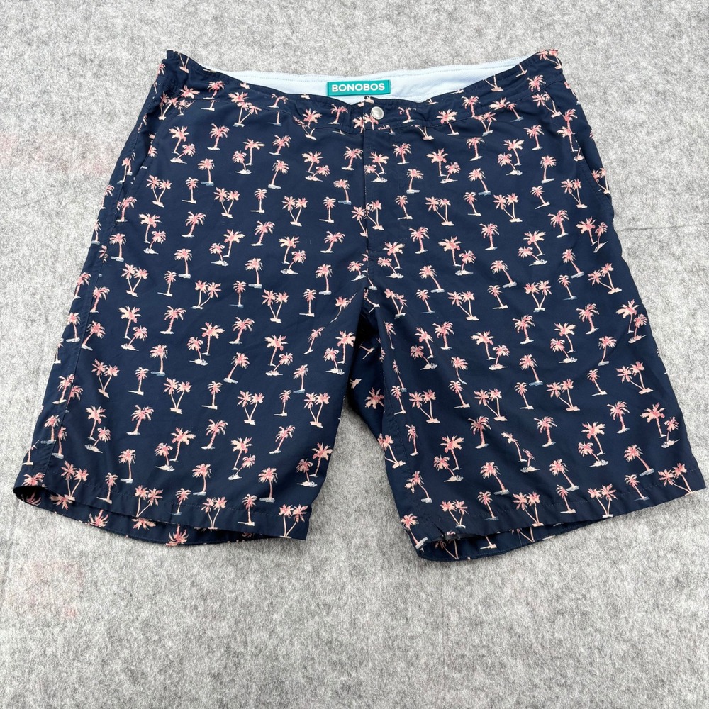 Bonobos Mens Navy Pink Palm Tree Print Swim Trunks Board Shorts Size 33